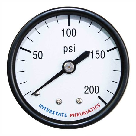 Interstate Pneumatics 200 PSI 2 Inch Diameter 1/4 Inch NPT Rear Mount Pressure Gauge G2112-200